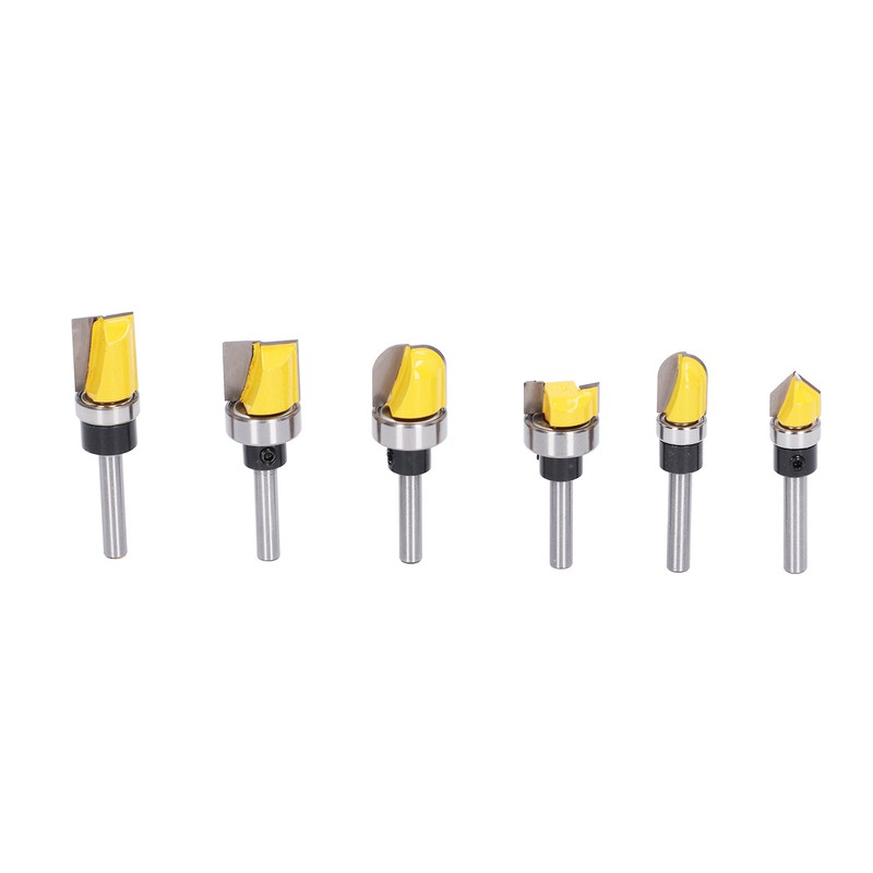 6Pcs Flush Trim Bit 6mm Shank Pattern Router with Bearing