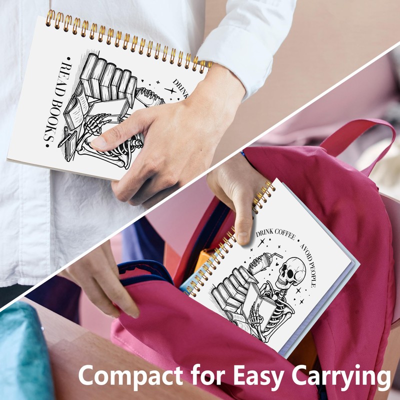 WNAGT Gothic Coffee Skeleton Book Spiral Notebook 5.5x8.3, Funny Goth