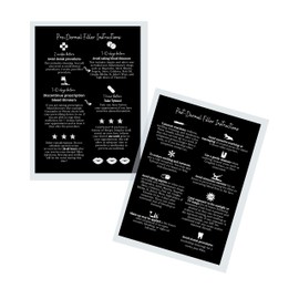 Dermal Filler Pre and Post Injection Care Instructions Card | 30 Pack | 5x7” inches large Post Card Size | Dermal Filler Injections Black with White Icons Design