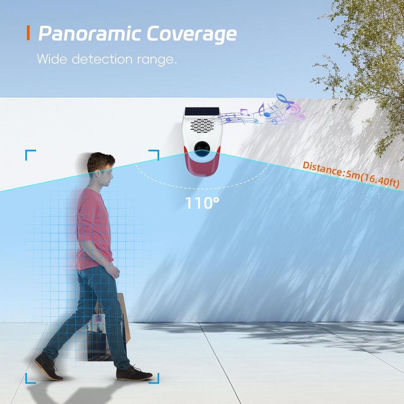 Outdoor Motion Sensor Noise Maker with 8 Replaceable Recording,Dog Barking