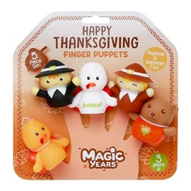 Magic Years 5 Piece Thanksgiving Finger Puppets for Toddlers and Kids, Characters Include 2 Turkeys, 2 Pilgrims, 1 Pumpkin Bear, Bath Toy, Brown