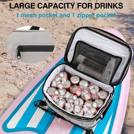 UPWELL Paddleboard Accessories SUP Cooler Deck Bag, PVC Paddle Board Dry Bag, 30 Cans Surf Cooler Bag for Paddle Board, Kayak, Grey Soft Small Camping Cooler for Travel Beach Waterproof
