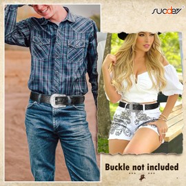 SUOSDEY Western Leather Belt Strap, Cowboy Cowgirl Belt for Men Women without Buckle Country Belt black