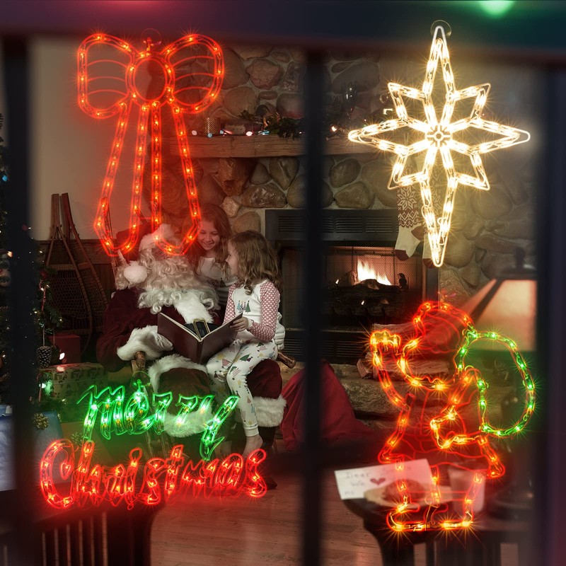 TWINGLEHOME 4 Pack 50L Christmas Window Silhouette Lights Decorations,Including: Santa