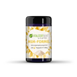 MSM-Formel, VITALSTOFFWERK®, 220 MSM Kapseln 196 g, hochdosiertes MSM Pulver Methylsulfonylmethan, organischer Schwefel Dimethylsulfon, Schwefelkur, vegan, geschmacksneutral