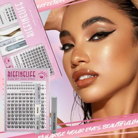 Lash Clusters DIY Lash Extensions Kit, 8-18mm ​Cluster Eyelash Extensions Pro Set Individual DIY Lashes Kit with Lash Bond,Lash Remover, Lash Applicator, Lash Tweezers for Self Use (Black-Natural)