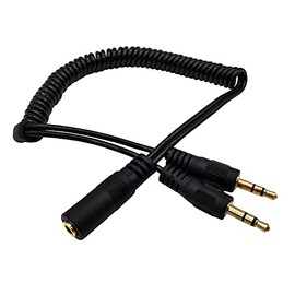 Stereo Audio Splitter Cable, Qaoquda Coiled 3.5mm Female to 2 Male Spring Headphone Stereo Y Splitter Cable for Home/Car Stereo, Phone, Headset and Speakers (3.5mm 1female/2 Male)