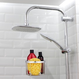 Relaxdays Stainless Steel Wall Mounted Shower Caddy Storage Unit 11.5 x 16 x 16 cm Storage Space for Shampoo, Shower Gel and Soap, Silver