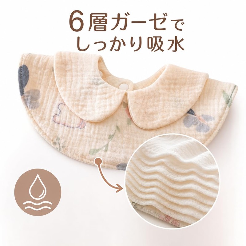 mono-deco よだれかけ スタイ 4枚セット ベビー 綿100% 襟6層 360度回転 お食事エプロン 洗い替え
