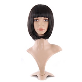 MapofBeauty 12 Inch/30cm Fashion Lady Short Straight Flat Bangs Bob Wig (Black)
