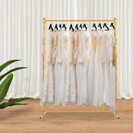 Gold Pipe Clothing Rack Wedding Dress Rack Gold Garment Rack Heavy Duty Clothes Rack Retail Studio Display Stand Floor-Standing Clothing Rack for Hanging Coats Skirts Sweaters (59inch L x 80inch H)