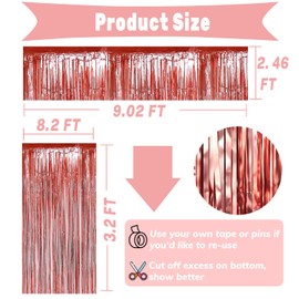 4P Metallic Foil Fringe Tinsel Table Skirts for Rectangle Tables Backdrop Banner Streamer Garland Curtains for Parade Floats Wedding Graduation Anniversary Birthday Parties Decoration (Rose Gold)