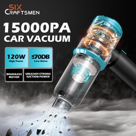 Handheld Car Vacuum Portable Cordless with 2000mAh Battery, 4 in 1 Handheld Vacuum Cleaner and Air Duster ,15000PA Portable Mini Hand Held Vacuum Rechargeable for Home, Car, Office, Pet Hair（Blue）