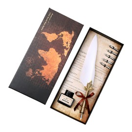 Charmoon Quill Pen Antique Ink Bottle Gift Box Set Fountain Pen Quill Natural Feather Dip Pen (White)