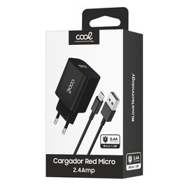 Netzladegerät, Micro-USB-Anschluss, Cool Universal, 2,4 A, Kit 2-in-1, Schwarz