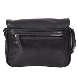 Womens Real Leather Crossbody Bag Classic Style Casual Multi Pockets Organiser A202 (Black)