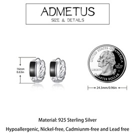 Chain Creole Earrings Silver 925 Link Earrings Black Hoop Huggie Earrings Link Chain Huggie Earrings for Men Women, Sterling Silver, No Gemstone