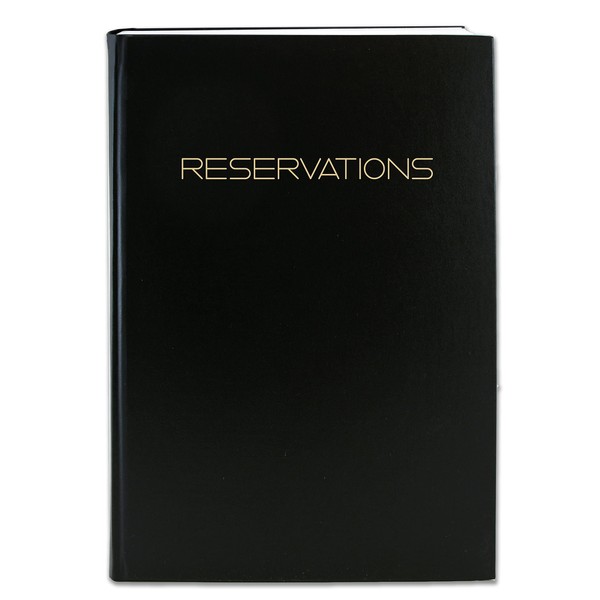 BookFactory Restaurant Reservations Book, 365 Day Table/Dinner Reservation Record Book 408 Pages, 8 7/8" x 13 1/2" Black Imitation Leather, Smyth Sewn Hardbound (LOG-408-OCS-A-LKT79-(Reservations))