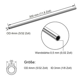 KWOKWEI Stainless Steel Tube Diameter 4 mm (5/32 Inch) Stainless Steel Round Tube, Stainless Steel Round Tube V2A Length 300 mm, Rustproof Stainless Steel Railing Tube Round Tube for Industrial