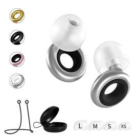 Arkeo Novus Ear Plugs for Sleeping with Cord, Concerts, Musicians, Snoring, Work & Travel Reusable Silicone Earplugs for Noise Reduction and Sound Blocking (Silver, Large, Medium, Small, Extra Small)