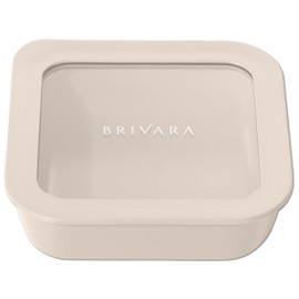 BRIVARA HOME Ceramic Coated Glass Food Storage Container | No PTFE, PFOA, PFAS, and BPA | Reusable Non Toxic Meal Prep Container with Glass Lid | Easy To Store | 2.5 Cup Square [Crema]