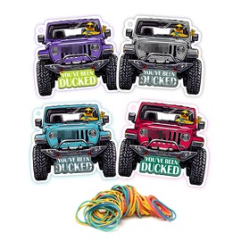 You've Been Ducked Card, Duck Duck Tags, Ducking Game Card, Ducked Tags, Rubber Duck for Tags, White SUV Car Design, with Round Hole and Rubber Bands 50Pack (White)