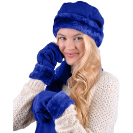 boxed-gifts Women's Warm Fleece Winter - Women's Hat and Glove Set + Hats Gloves Scarves for Women (Royal Blue)