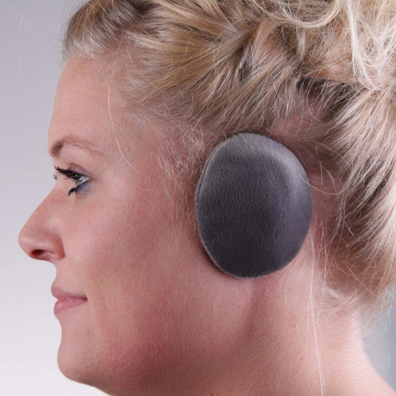 Earbags Leather Ear Muffs, Ear Flaps, Ear Warmers, grey, m