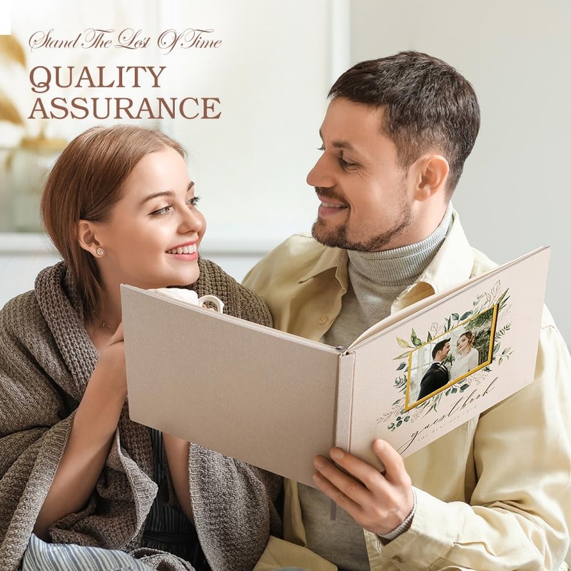 Wedding Guest Book, Linen Guest Book Wedding Reception, Elegant Polaroid