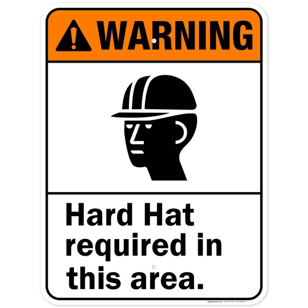 Warning Hard Hat Required In This Area ANSI Sign, 18x24