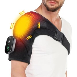 Heated Shoulder Wrap Cordless Electric Heating Vibration Pad Cuff Massager for Men & Women - Color: Black grey