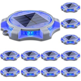 Siedinlar Solar Deck Lights Outdoor 2 Modes LED Driveway Markers Dock Light Waterproof for Step Walkway Ground Stair Pathway Yard Road Garden 12 Pack (Blue/Red)