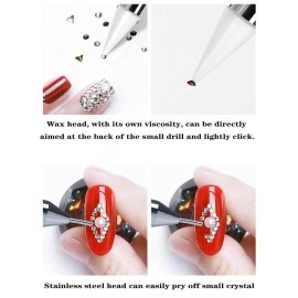Unbranded Dual-ended Dotting Pen Nail Art Rhinestone Picker Wax Pencil Crystal - WHITE