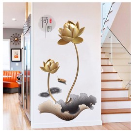 COVPAW® Wall Sticker XXL Lotus Gold Lotus Leaf Flowers Wall Sticker Mural Pictures Living Room Bedroom Decoration