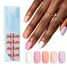 Dsixnails 160 uñas postizas nude, 5 tonos, cortas y cuadradas, calidad de salón duradera en casa, 4 semanas de duración, uñas postizas suaves y reutil