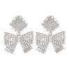 Rhinestone Big Bow Knot Sparkly Dangle Drop Earrings Post Stud