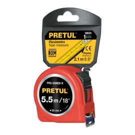 Pretul PRO-55MEB-R, Flexómetro rojo 5.5 m cinta 25 mm, cubierta de laca que evita rayaduras