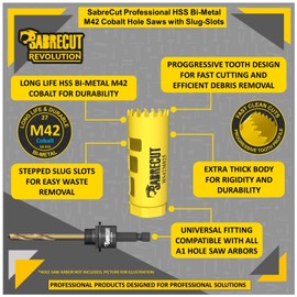 1 x SabreCut HS42M025 25mm High Performance HSS Bi-Metal M42 Cobalt Long Life Hole Saw with Variable Fine Ground Tooth Profile for Cutting Wood Composites Plastic and Sheet Steel