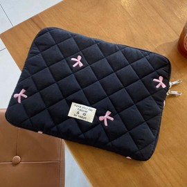 jingyuKJ Puffy Laptop Sleeve Bow Quilted Laptop Carrying Case Puffer Padded Laptop Sleeve Portable Puffy Carrying Laptop Case for Computer 11-15Inch