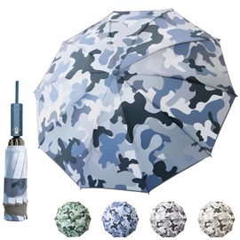 Fogkey Large Windproof Travel Umbrella, Portable Reverse Folding Rain Umbrella for Car,Women and Men, Durable, Compact Inverted Design with Camouflage Canopy, Fits Backpack, 41.5/13 Inch, Automatic
