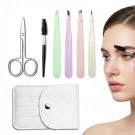 Juego de 6 PCS,Pinzas profesionales para Cejas de Acero Inoxidable. | Pinzas de corte de cejas de precisión,Contiene 4 puntas diferentes,para Cuidado Personal y Depilación Facial(Multicolor)
