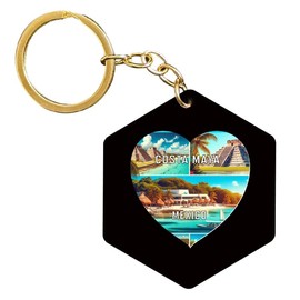 R and R Imports Costa Maya Mexico Travel Souvenir Destination 2” Wooden Hexagon Heart Design Keychain Single