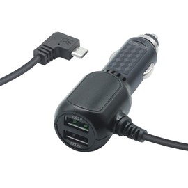 Dash Cam Mini USB Power Cable, Left Angle 90 Degree Mini USB with Dual USB Port Fast Power Supply, for 12V-24V Car and Truck Dash Cam, GPS Navigator, MP3 Player and Other USB Devices