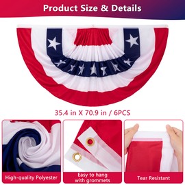 6 PCS Fourth of July Decorations, 3 x 6 FT Large Patriotic USA Pleated Fan Flags, Outdoor American Flag Banner US Half Fan Bunting Flag for 4th of July Independence Day Memorial Day Door