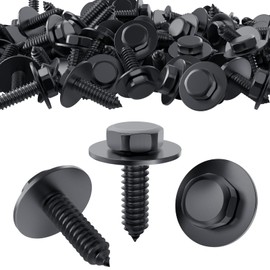 40 Pcs M6 Hex Head Screws 5.5-6mmx19mm Black Self Tapping Screws Bolts with Gasket for Metalwork Plastic Large Head Screws Tech Screws for Metal for Car Auto Body Fender and Bumper Guard Plate Fixings