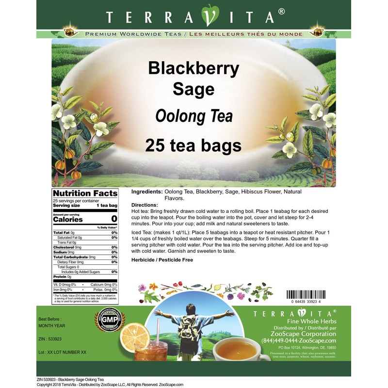 Blackberry Sage Oolong Tea (25 tea bags, ZIN: 533923)
