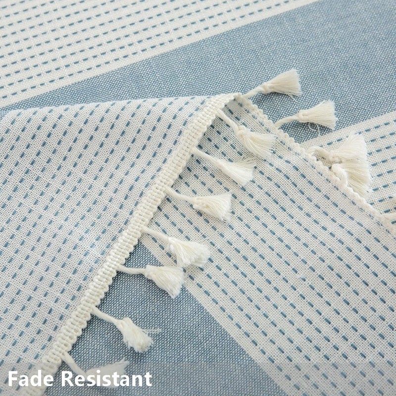 TruDelve Cotton Blend Tablecloth Blue Striped Rectangle Tablecloths with Tassel