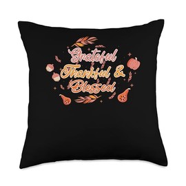 Turkey Bacon Thanksgiving Decor Pilgrim Costume Thanksgiving Christian Pilgrim Grateful Thankful Blessed Throw Pillow, 18x18, Multicolor