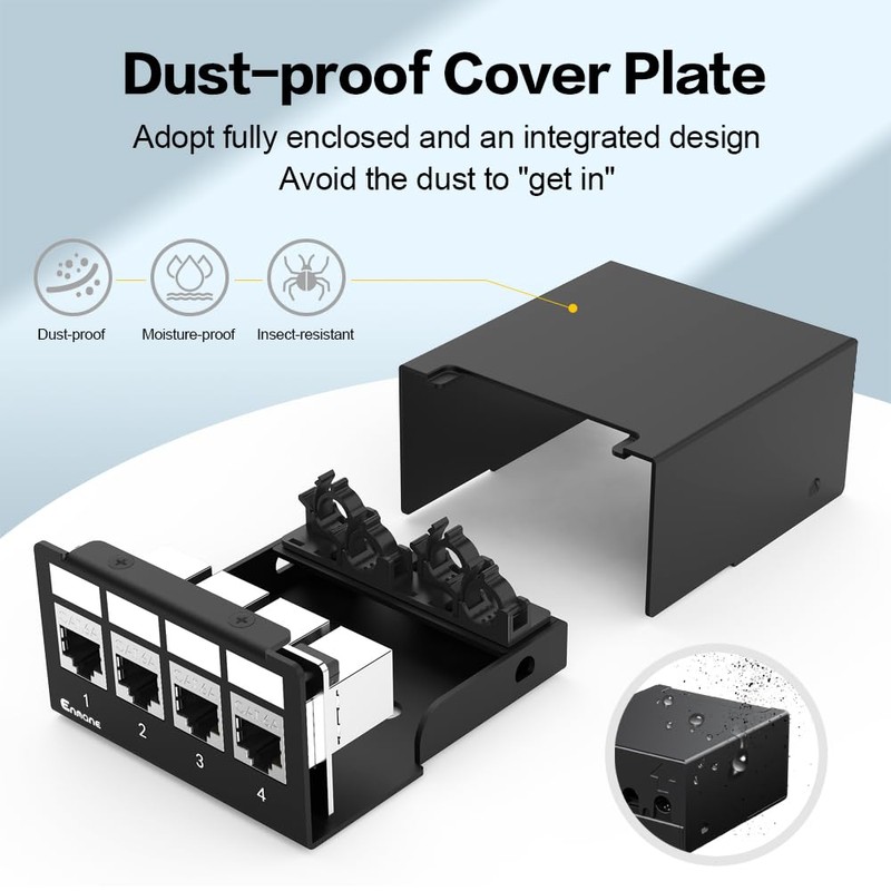 Enmane 4 Port Patch Panel CAT6A Keystone Patch Panel Shielded