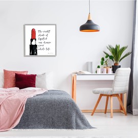 Stupell Industries Right Shade Lipstick Change Whole Life Fashion Phrase, Designed by Stephanie Workman Marrott Gray Framed Wall Art, 24 x 24, Black